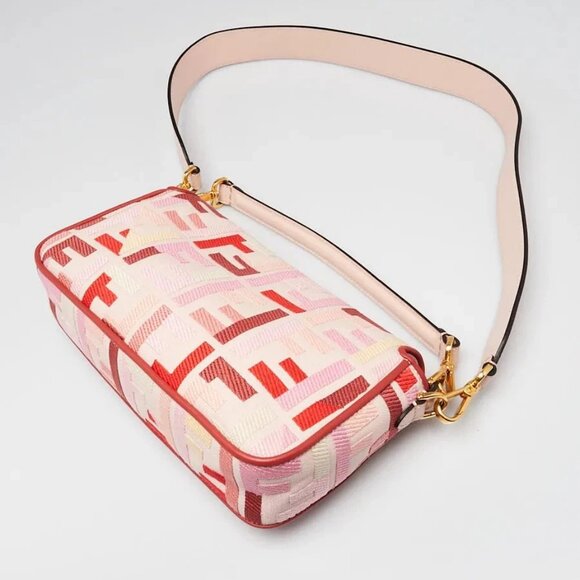 Fendi Pink/Red FF Cotton Canvas Medium Baguette Bag - 8BR600 - Picture 3 of 12